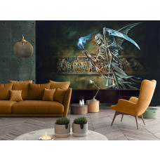 Een fotobehang met een grafische schedel op 