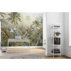 Een fotobehang met een prachtige weergave van de Amazone jungle, vol planten en bloemen, in een avontuurlijke stijl. Perfect voor een kantoor om een natuurlijke en energieke sfeer te creėren.
