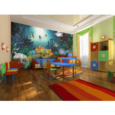 Een aquarium fotobehang met zee dieren en vissen voor de kinderkamer en babykamer.