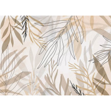 Fotobehang met artistieke bladeren in een creatieve compositie, in pastelkleuren, perfect voor een moderne en natuurlijke uitstraling.
