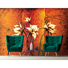 Een fotobehang van abstracte bloemen in kunststijl voor de huiskamer.
