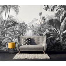 Fotobehang met een kunstzinnige jungle vol planten in een inspirerend kantoor.