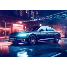 Audi in een neonstijl, afgebeeld op een spannend fotobehang voor autoliefhebbers.