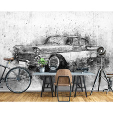 Een retro autobeeld schildering fotobehang voor het kantoor.