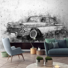 Een retro autobeeld schildering fotobehang voor de woonkamer.