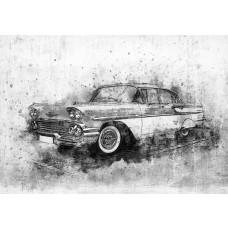 Retro auto's in een schilderij op fotobehang, perfect voor liefhebbers van vintage.
