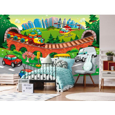 Een fotobehang met auto's voor de kinderkamer en jongenskamer.