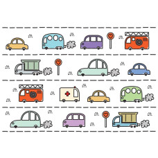 Speels fotobehang van auto's voor kinderkamers.