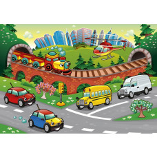 Fotobehang van kleurrijke auto's, ontworpen voor kinderen.