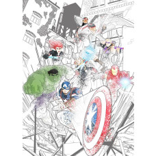 Avengers fotobehang met een epische aanvalsscène, actie en avontuur.
