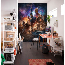 Een fotobehang van de Avengers in de Battle of Worlds van Marvel te zien in de kinderkamer.