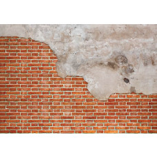 Fotobehang van bakstenen muren met beton en rode tinten.