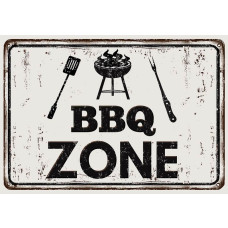 Fotobehang van een metalen BBQ-zone bord.