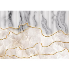 Fotobehang van beige en grijs marmer met gouden abstracte details, voor een moderne inrichting.