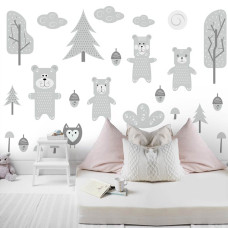 Een fotobehang met beren en een bos voor de babykamer en kinderkamer kinderen en meisjeskamer.