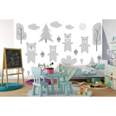 Een fotobehang met beren en een bos voor de babykamer en kinderkamer kinderen.
