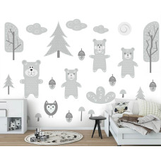 Een fotobehang met beren en een bos voor de babykamer en kinderkamer.