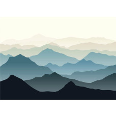 Een fotobehang van een bergachtig landschap met illustraties.