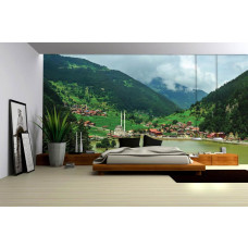 Een fotobehang van een berglandschap met natuur en bergen voor de slaapkamer.