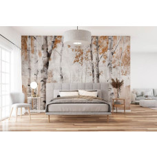 Een fotobehang met berkenbomen in waterverf, perfect voor een slaapkamer.
