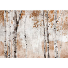 Fotobehang van berkenbomen in kunst stijl, weergegeven in waterverf.