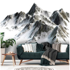 Een fotobehang van een winterlandschap op Mount Everest, geschikt voor de woonkamer.