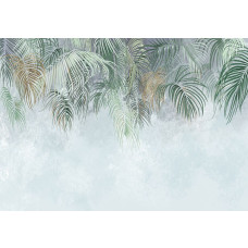Fotobehang, Beton Palmbladeren Groen Beige