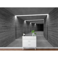 Fotobehang in de hal met een geometrische betonnen tunnel in 3D die het interieur een moderne en mysterieuze look geeft.