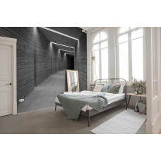 Fotobehang in een kinderkamer met een 3D-effect van een betonnen tunnel die zorgt voor een speels en avontuurlijk ruimtelijk gevoel.