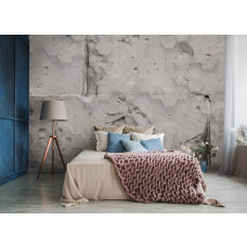 Een fotobehang met betonnen zeshoeken voor een industriėle uitstraling in de slaapkamer.