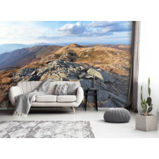 Een fotobehang van het berglandschap van de Bieszczady Mountains, perfect voor een woonkamer.