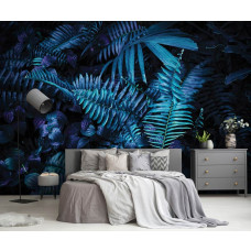 Een fotobehang van groene bladeren in een botanische jungle voor de slaapkamer.