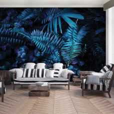 Een fotobehang van groene bladeren in een jungle voor de woonkamer.