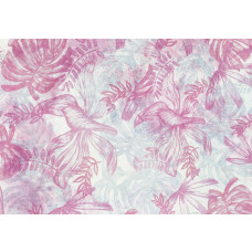 Fotobehang met bladeren in roze en wit, delicate bloemencompositie die een lichte en frisse uitstraling biedt.