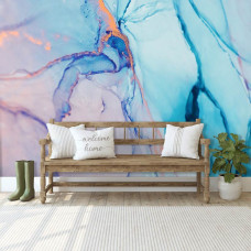 Een fotobehang van abstract blauw marmer in kunststijl te zien in de huiskamer.