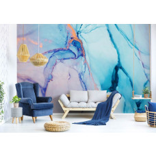 Een fotobehang van abstract blauw marmer in kunststijl te zien in de woonkamer.