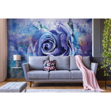 Een fotobehang met een blauwe roos in schilderijstijl voor de slaapkamer en woonkamer.