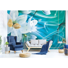 Een fotobehang van een abstract bloemenpatroon met diamanten, passend voor de huiskamer.