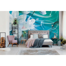 Een fotobehang met luxe golvende bloemen en diamanten, geschikt voor de slaapkamer.