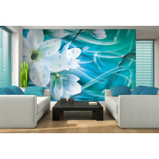 Een fotobehang van kunstzinnige bloemen met glinsterende diamanten, perfect voor de woonkamer.