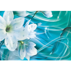 Fotobehang met abstracte bloemen en golvende diamanten in een luxe stijl.