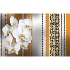 Oranje bloemenpatroon, abstract weergegeven op een fotobehang voor een warme en levendige sfeer.