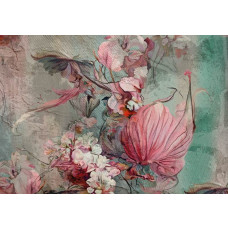 Fotobehang van bloemen op een schilderij, weergegeven in een kunstzinnige compositie.
