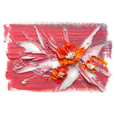 Bloemen en verf op doek afgebeeld in abstract kunstwerk op fotobehang.
