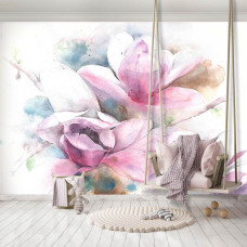 Een bloemen schildering fotobehang voor de slaapkamer en kinderkamer.