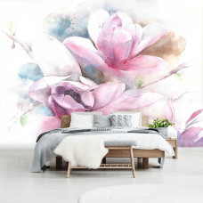 Een bloemen schildering fotobehang voor de slaapkamer.