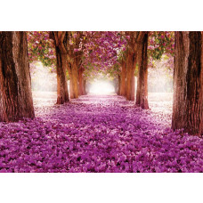 Bloemen en bomen in een 3D-tunnel, fotobehang met een surrealistische en natuurgetrouwe uitstraling.