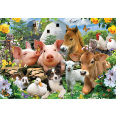 Boerderijdieren dolle beestenboel, grappig fotobehang met een speelse en vrolijke sfeer.