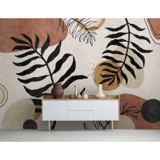 Een fotobehang met een bohemian jungle-thema, perfect voor een kantoor.