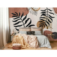Een fotobehang met bohemian bladeren in een jungle-stijl, perfect voor een slaapkamer.